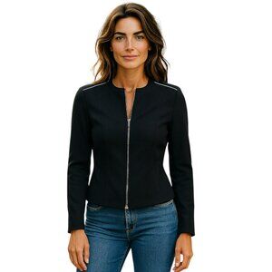 Marc New York Black Moto-Inspired Zip Jacket Size 6 | Sleek Stretch Knit Blazer